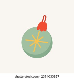 Element of winter set in flat cartoon design. This image feature Christmas cozy atmosphere, where a delightful toy ball adds a playful touch to the festive ambiance. Vector illustration.