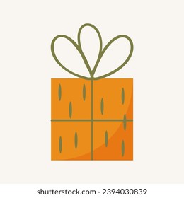 Element of winter set in flat cartoon design. This illustration feature a colorful and cozy Christmas present, where a beautifully wrapped present awaits. Vector illustration.