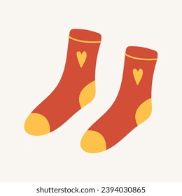 Element of winter set in flat cartoon design. In this lively illustration, a bright socks sets the tone for a joyful Christmas celebration. Vector illustration.