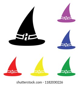 Element of witch hat for Halloween in multi colored icons. Premium quality graphic design icon. Simple icon for websites, web design, mobile app, info graphics on white background