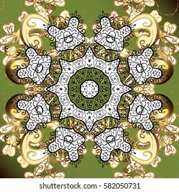 Element woodcarving. Furniture in classic style. Small depth of field. Green tree with gold trim. Pattern on green background with golden elements. Luxury furniture. Patina. Carving.