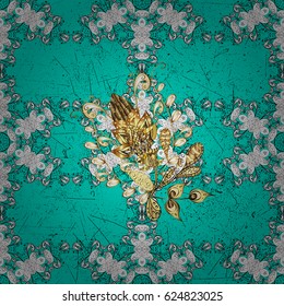Element woodcarving. Pattern on blue background with golden elements. Furniture in classic style. Carving. Patina. Luxury furniture. Small depth of field. Blue tree with gold trim.