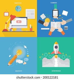 Element of workspace, creative, teamwork and entrepreneur concept icon in flat design 