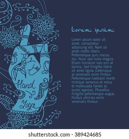  Element yoga bhramara mudra hands with mehendi patterns. Vector illustration for a yoga studio, tattoo, spa, postcards, souvenirs.