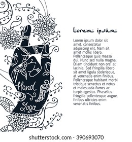  Element yoga bhramara mudra hands with mehendi patterns. Vector illustration for a yoga studio, tattoo, spa, postcards, souvenirs.