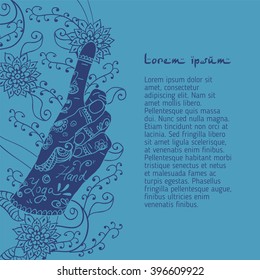  Element yoga Bronchitis mudra hands with mehendi patterns. Vector illustration for a yoga studio, tattoo, spa, postcards, souvenirs.