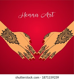Elemento yoga mudra manos con arte henna. Ilustración vectorial para un estudio de yoga, tatuaje, spas, postales, souvenirs. Estilo de vida tradicional indio.