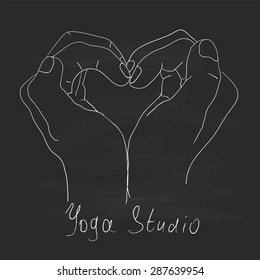 Element yoga mudra hands with mehendi patterns. Vector illustration for a yoga studio, tattoo, spas, postcards, souvenirs. Indian traditional lifestyle.