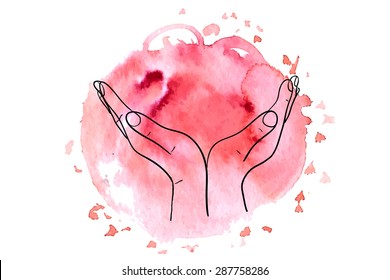 Element yoga mudra hands with mehendi patterns. Vector illustration for a yoga studio, tattoo, spas, postcards, souvenirs. Indian traditional lifestyle.