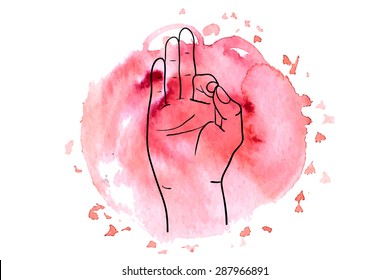 Element yoga mudra hands with mehendi patterns. Vector illustration for a yoga studio, tattoo, spas, postcards, souvenirs. Indian traditional lifestyle.