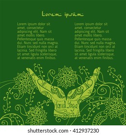  Element yoga mudra hands with mehendi patterns. Vector illustration for a yoga studio, tattoo, spa, postcards, souvenirs.