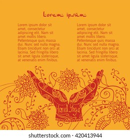  Element yoga mudra hands with mehendi patterns. Vector illustration for a yoga studio, tattoo, spa, postcards, souvenirs.