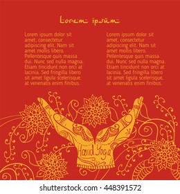  Element yoga mudra hands with mehendi patterns. Vector illustration for a yoga studio, tattoo, spa, postcards, souvenirs.