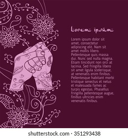 Element yoga Shankha mudra hands with mehendi patterns. Vector illustration for a yoga studio, tattoo, spa, postcards, souvenirs.