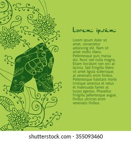Element yoga Shankha mudra hands with mehendi patterns. Vector illustration for a yoga studio, tattoo, spa, postcards, souvenirs.