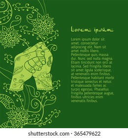 Element yoga Shankha mudra hands with mehendi patterns. Vector illustration for a yoga studio, tattoo, spa, postcards, souvenirs.