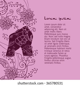 Element yoga Shankha mudra hands with mehendi patterns. Vector illustration for a yoga studio, tattoo, spa, postcards, souvenirs.
