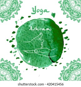 Element yoga shiva linga mudra hands with mehendi patterns. Vector illustration for a yoga studio, tattoo, spa, postcards, souvenirs.