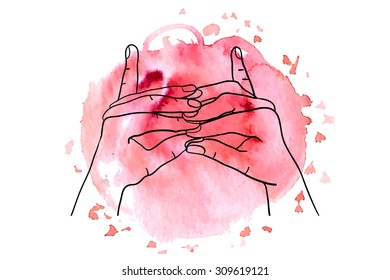Element yoga Stairway Heaven Temple mudra hands with mehendi patterns. Vector illustration for a yoga studio, tattoo, spa, postcards, souvenirs. 