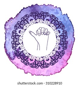 Element yoga Turtle mudra hands with mehendi patterns. Vector illustration for a yoga studio, tattoo, spa, postcards, souvenirs. 