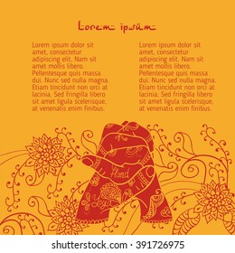  Element yoga Ushas mudra hands with mehendi patterns. Vector illustration for a yoga studio, tattoo, spa, postcards, souvenirs.