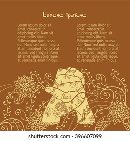  Element yoga Ushas mudra hands with mehendi patterns. Vector illustration for a yoga studio, tattoo, spa, postcards, souvenirs.