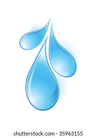 The element of your design. Blue sparkling drops of water on a white background.