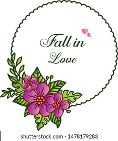 Element for your design in card fall in love, with drawing of purple flower frame. Vector