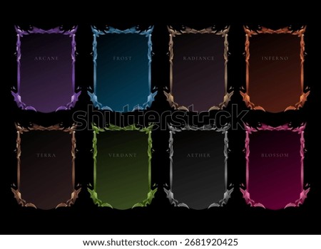 Elemental Fantasy Card Frame Pack – Arcane, Frost, Radiance, Inferno, Terra, Verdant, Aether, Blossom Borders for RPG TCG, Trading Card Template, Fantasy Deck Builder, and Game UI Design