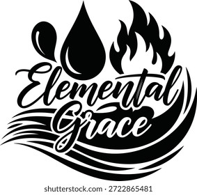 Elemental Grace Flame Gota de agua Vector Negro Dibujado a mano Tipografía Logotipo Emblema Insignia Icono Silueta Antiguas Retro Gráfico Naturaleza Balance Energía Spirit