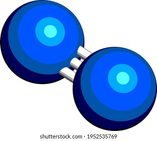 Elemental nitrogen (N2) molecule. Nitrogen gas is the main component of the Earth's atmosphere. 3D rendering. Atoms are represented as spheres with conventional color coding: nitrogen (blue).