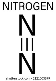 Elemental nitrogen N2 molecule. Nitrogen gas is the main component of the Earth's atmosphere. Skeletal formula.