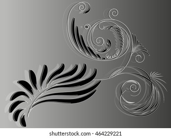 Elementary abstract black and white floral ornament for design, vector illustration