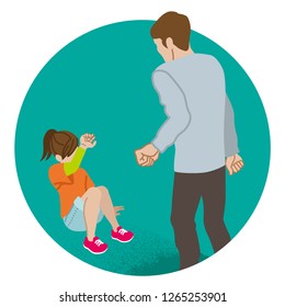 Elementary aged girl who is threatened by the adult man - Child abuse concept art
