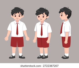 Menino elementar bonito escola crianças personagem visão frontal	
