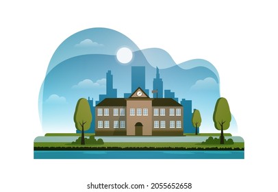 Elementary High School Building Study Education Vector Illustration