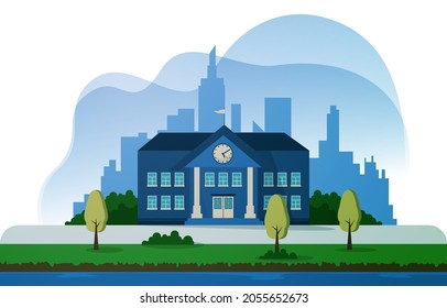Elementary High School Building Study Education Vector Illustration