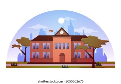 Elementary High School Building Study Education Vector Illustration