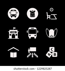elementary icon. elementary vector icons set school, school bus, teacher in classroom and school book bag
