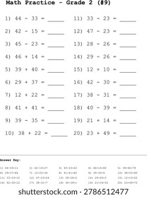 Elementary Math Homework Addition and Subtraction Grade 2.
Basic math homework template featuring a mix of addition and subtraction equations for grade 2. This printable worksheet is an excellent tool to reinforce foundational mathematical concepts.