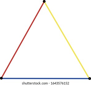 elementary mathematics. triangle. three vertexes. red, yellow, blue lines.