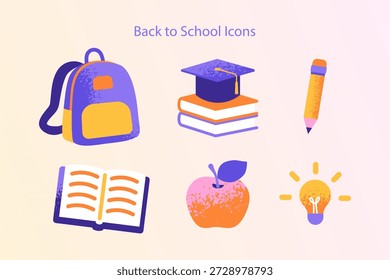 Elementary Middle School High School Back to School University Concept Image Flat Icon Set