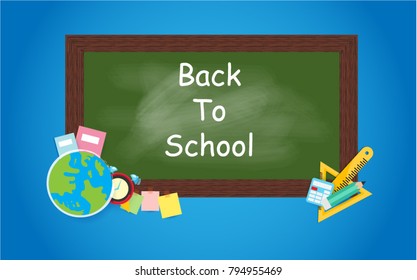 Elementary school, blackboard Back to school concept on white background. Element for design, advertising. Vector illustration.
