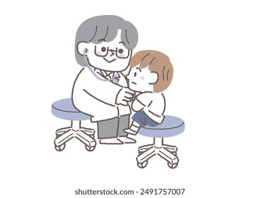 An elementary school boy being examined for a physical exam.