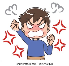 Elementary school boy in blue clothes.He has negative emotions.