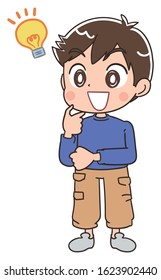 Elementary school boy in blue clothes.