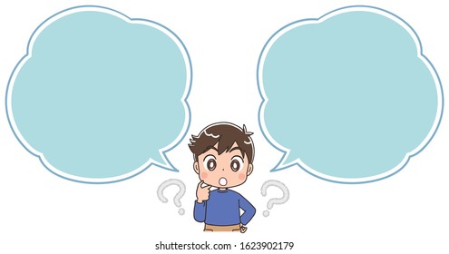 Elementary school boy in blue clothes.With speech balloon.