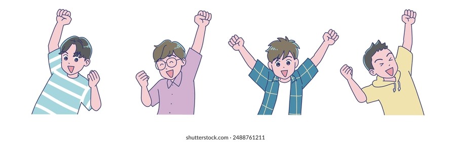 Elementary school boy doing a cheerful fist pump