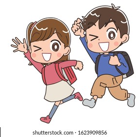 Elementary school boy and girl.They have positive emotions.