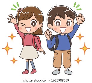 Elementary school boy and girl.They have positive emotions.